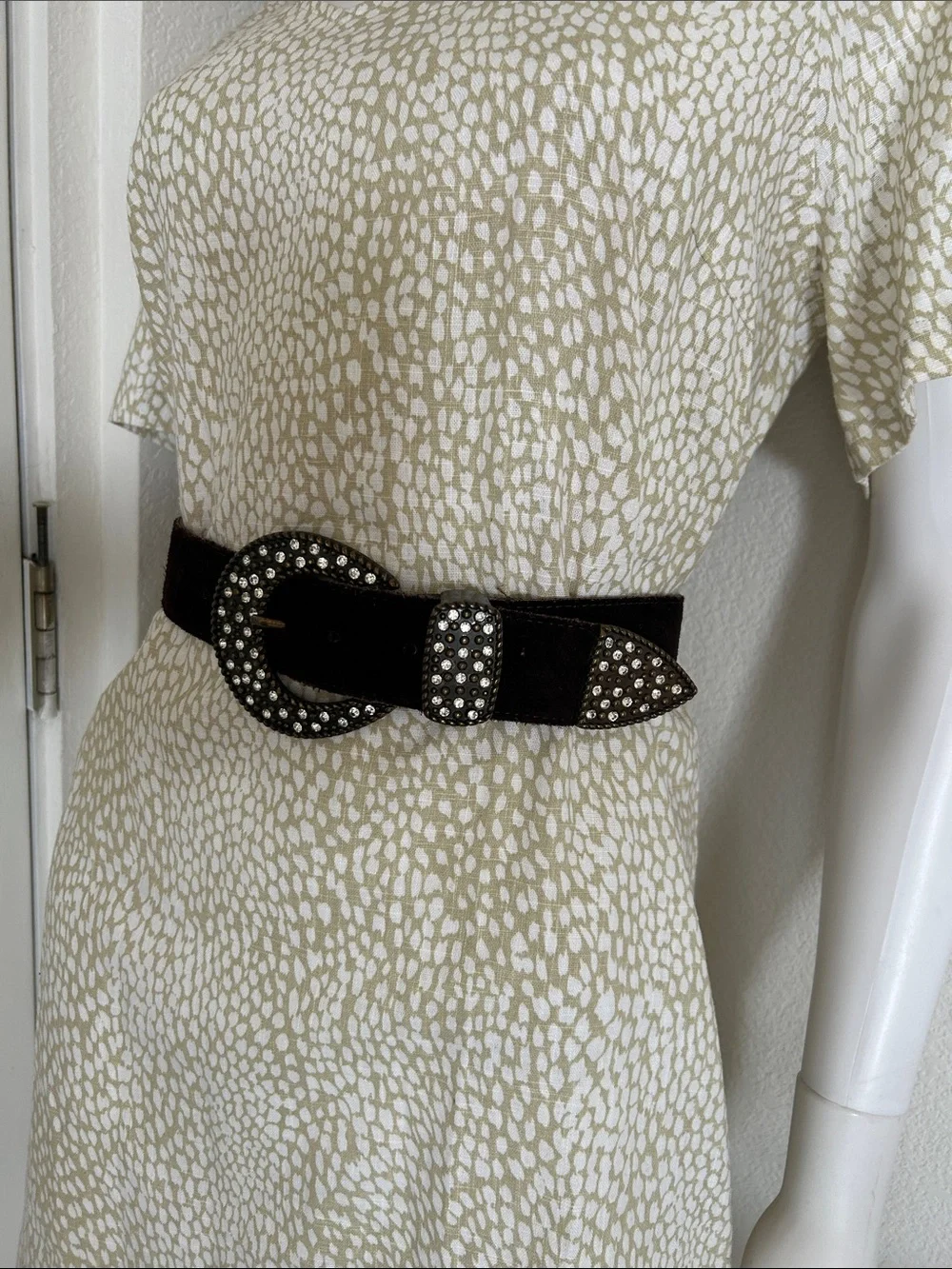 Jennifer Behr Brown Suede Belt with Crystal-Encrusted Buckle